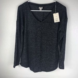 New Day Long Sleeve Cozy Knit Top Dark Charcoal